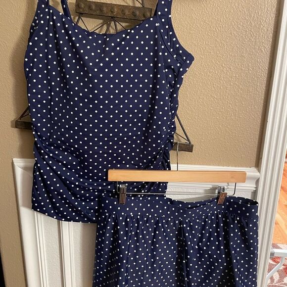 Talbots Navy with White Polka Dots Two Piece Swim Suit Size U.S. 16 - Picture 2 of 15